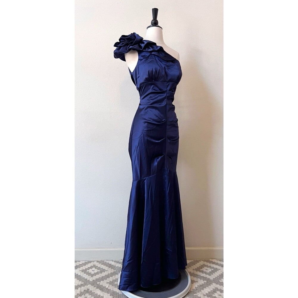 Xscape Y2K Mermaid Prom Dress 12 One Shoulder Satin Maxi Gown Whimsigoth Vintage - Picture 5 of 12
